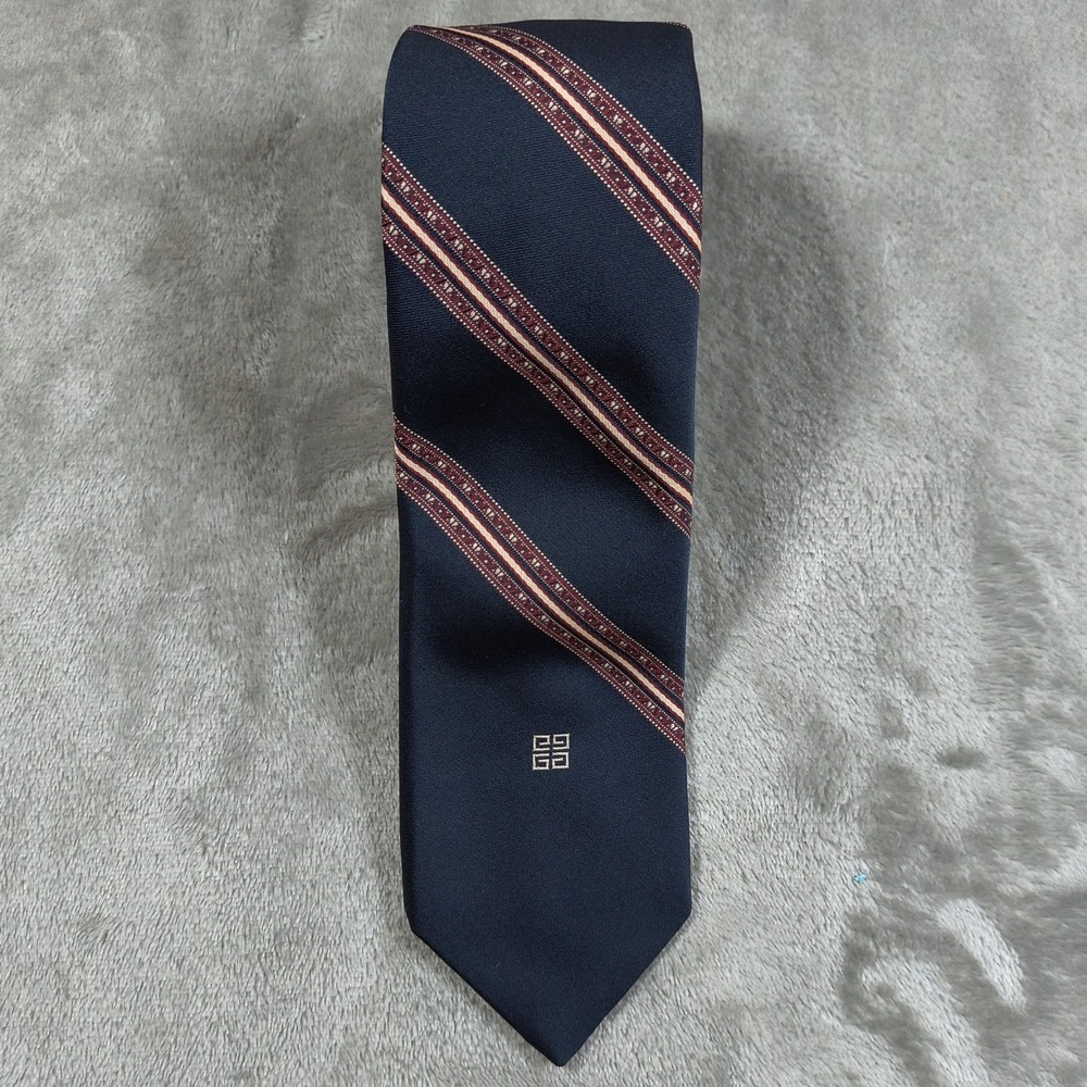 Vintage Givenchy Tie Mens 55x3 Blue Red Striped Made In France 70s Old Money